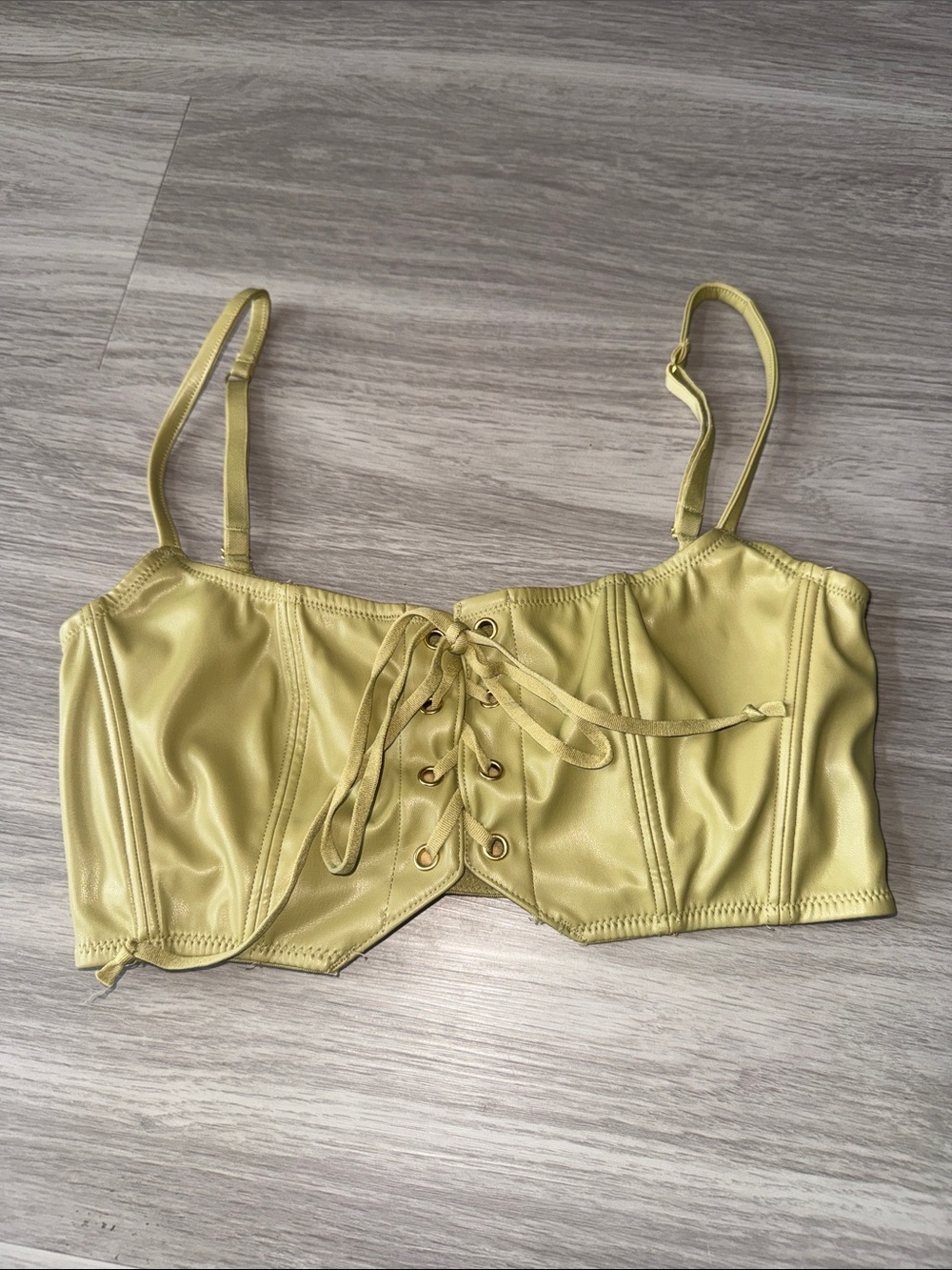 Lace-Up Satin Crop Top in Olive Green